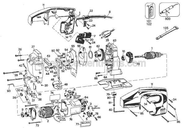 Page A Diagram and Parts List for 3153-10 Type 2 Black and Decker Jig Saw